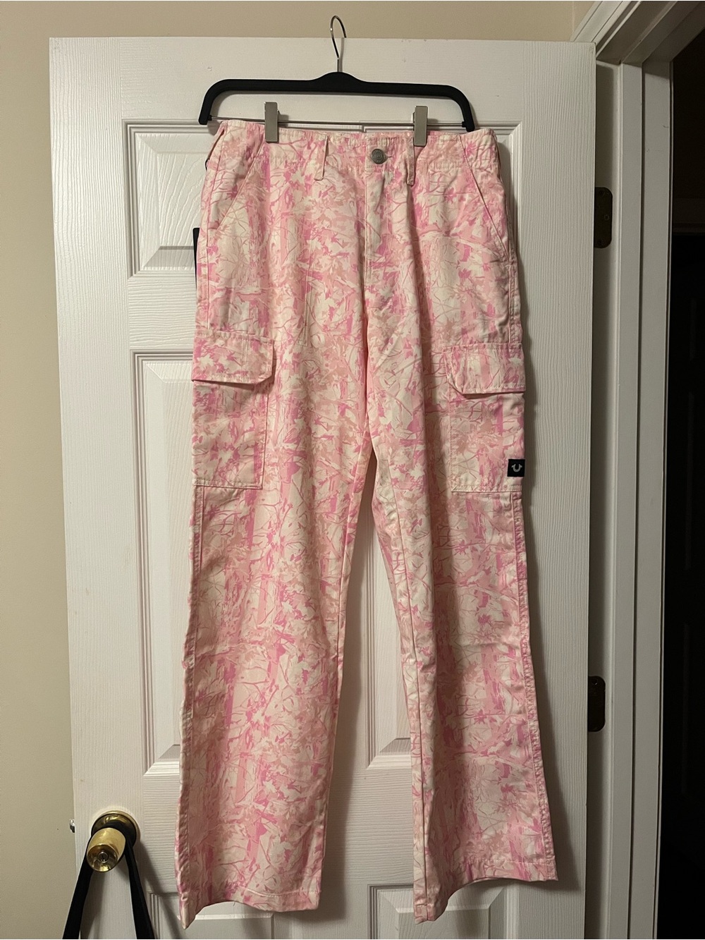 True Religion Pink Marble Cargo Pants Size 27